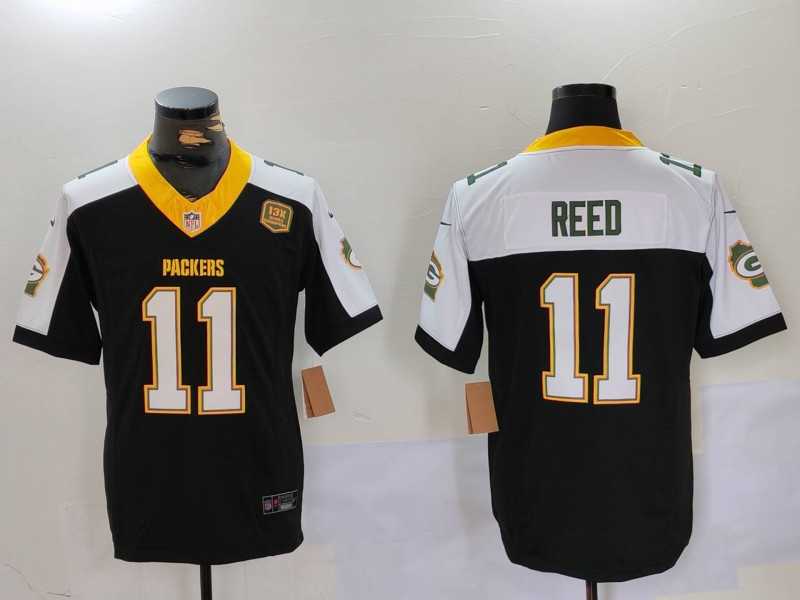 Mens Green Bay Packers #11 Jayden Reed Black White 2024 F.U.S.E. Home Patch 13 Time World Champions Vapor Untouchable Limited Stitched Jersey